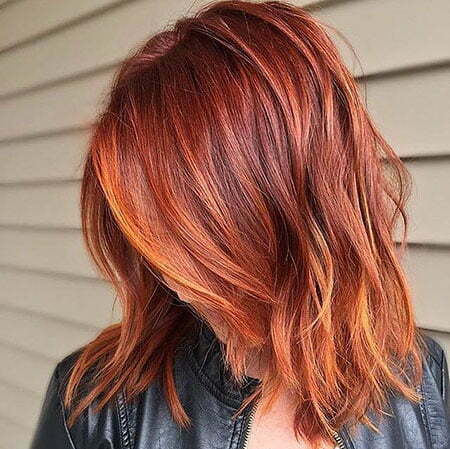 Short Red Hair Color Ideas, Red Copper Balayage Shoulder